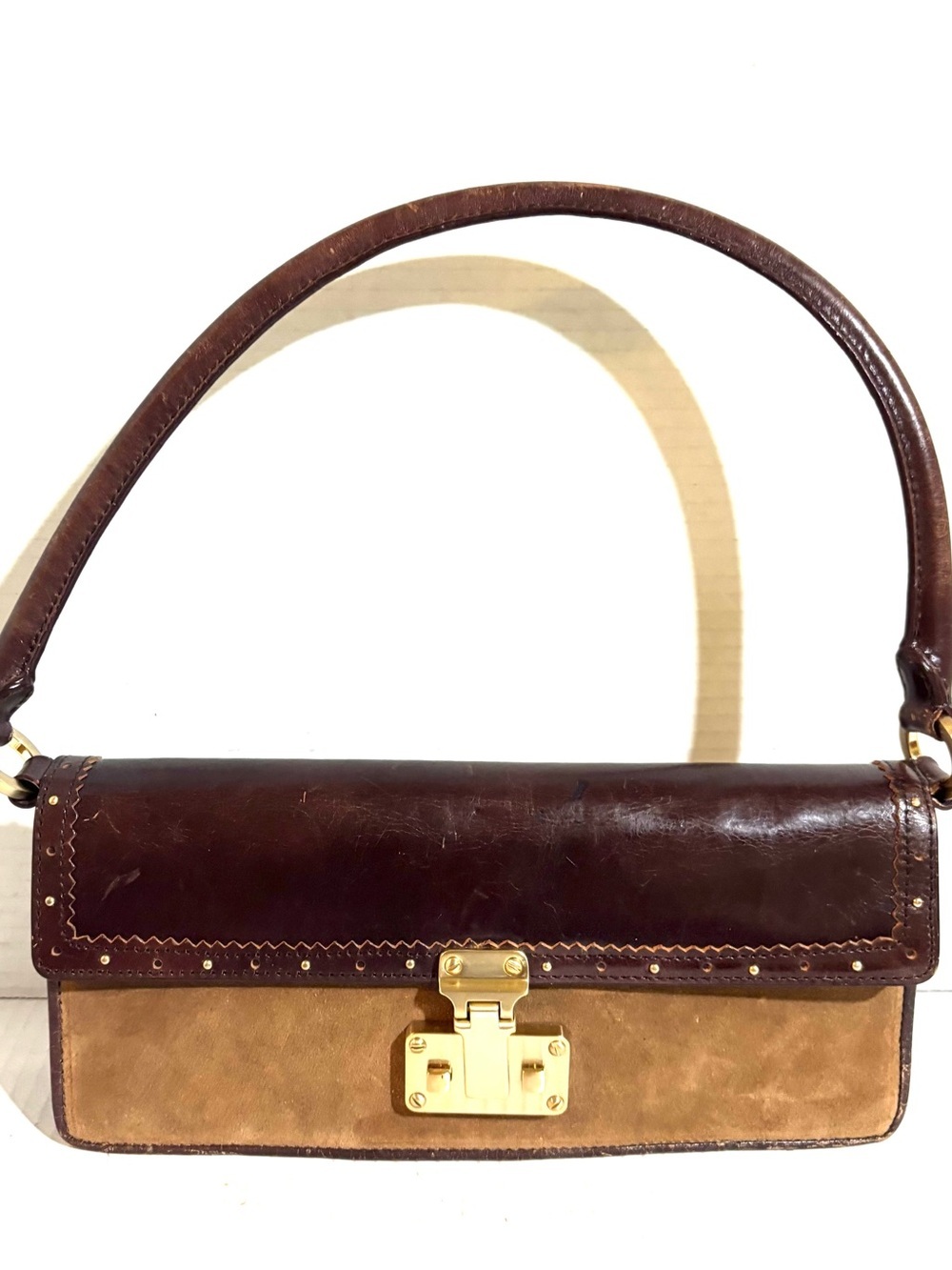 Ann Taylor vintage Dark Brown & Tan Two-Tone Shoulder Bag with Gold Hardware